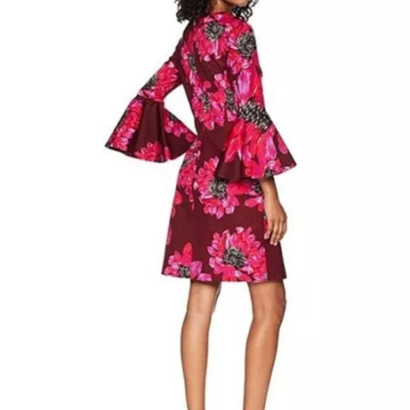 Trina Turk Floral Bell Sleeve Dress - Pink and Red Size 4 - Picture 4 of 4